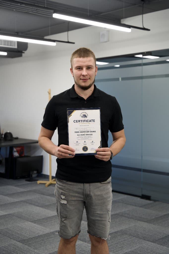 Valentin after completing the Truck Dispatcher course